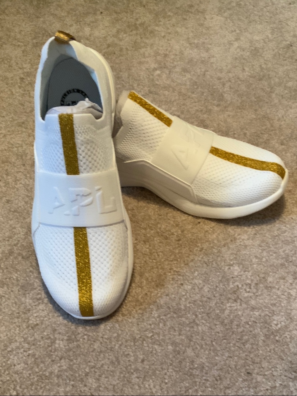 APL White Knit Slip-On Sneakers with Gold Center Stripe - Picture 3 of 5